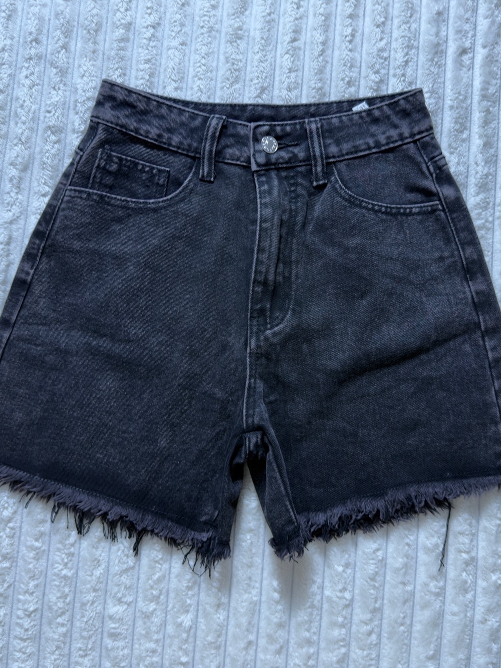 SHEIN Women's Black Denim Cut Off Shorts XS High Rise Button 5-Pocket Cotton